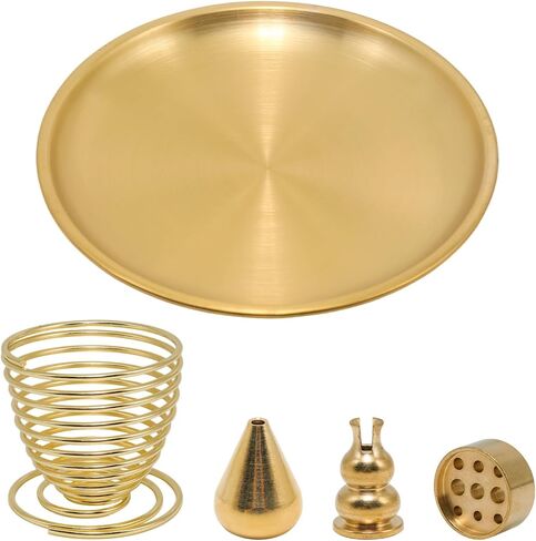 3 in 1 Incense Burner, 5.51 Inch Incense Holder Set for Incense Sticks, Coil Incense and Incense Cones, Multi-Functional, Brass Ash Catcher, Gourd-Shaped Tray（Silver） in Kuwait