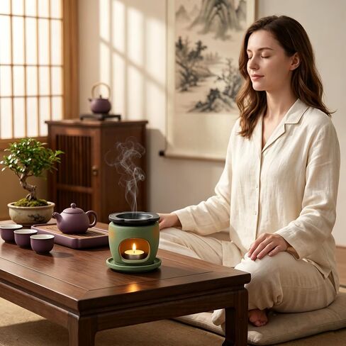 Ceramic Candle Incense Burner Kit – Indirect Heat Warmer for Essential Oil, Powder & Wax Melt, Includes Tealight, Home Fragrance & Aromatherapy Diffuser in Kuwait