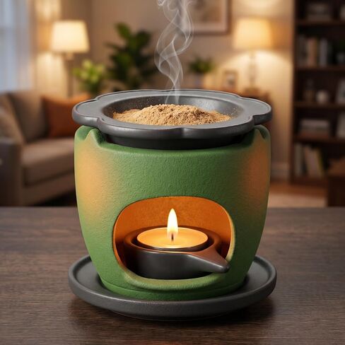 Ceramic Candle Incense Burner Kit – Indirect Heat Warmer for Essential Oil, Powder & Wax Melt, Includes Tealight, Home Fragrance & Aromatherapy Diffuser in Kuwait