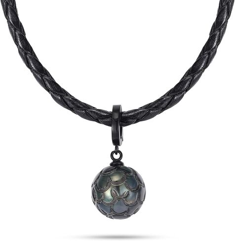 Men's Braided Genuine Leather Necklace - 11-12mm Hand-carved Seawater Tahitian Pearl Necklaces for Men, Chirtmas Anniversary Birthday Valentine's Day Gifts for Him Husband, Length 23.6"+1.96" in Saudi Arabia