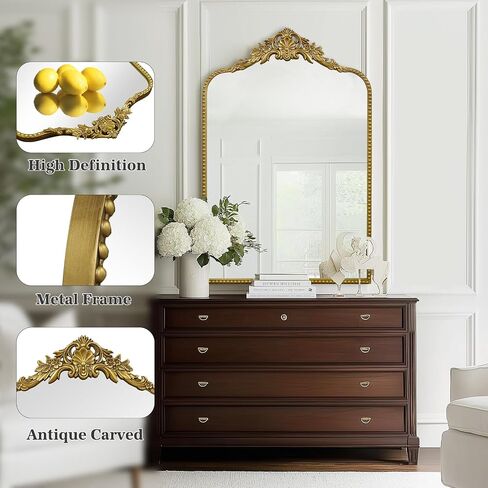 G-LEAF Vintage Baroque Mirror 30"X48", Victorian Antique Mirror with Brush Black Ornate Metal Frame for Fireplace Entryway Living Room Hallway Bathroom in Kuwait