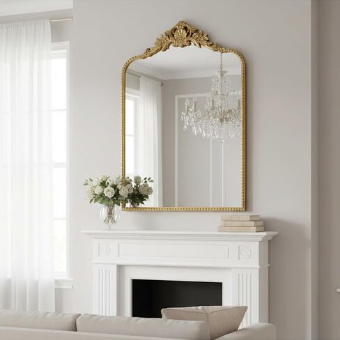 G-LEAF Vintage Baroque Mirror 30"X48", Victorian Antique Mirror with Brush Black Ornate Metal Frame for Fireplace Entryway Living Room Hallway Bathroom in Kuwait