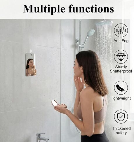 Plastic Shower Mirror, Unbreakable Acrylic Travel Shower Mirror for Shaving, Ideal for Camping, Travel, Bathroom, Handheld and Wall Mount, Shatterproof Plastic Mirrors, Medium Size 6x8 Inch in Kuwait