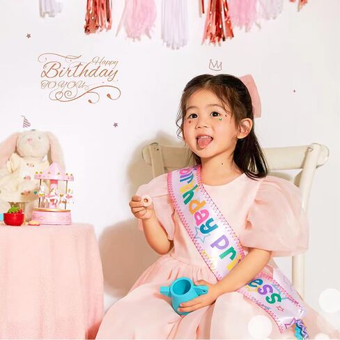 AHONEY Birthday Princess Sash for Girls - Pink Rainbow Satin Sash for Kids Princess Birthday Party, Photoshoot & Princess Themed Decorations Celebrations in Saudi Arabia