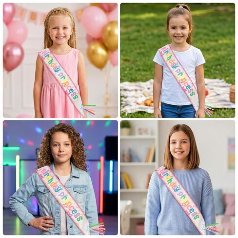 AHONEY Birthday Princess Sash for Girls - Pink Rainbow Satin Sash for Kids Princess Birthday Party, Photoshoot & Princess Themed Decorations Celebrations in Saudi Arabia