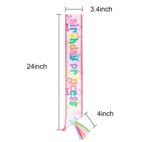 AHONEY Birthday Princess Sash for Girls - Pink Rainbow Satin Sash for Kids Princess Birthday Party, Photoshoot & Princess Themed Decorations Celebrations in Saudi Arabia