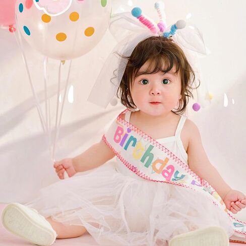 AHONEY Birthday Princess Sash for Girls - Pink Rainbow Satin Sash for Kids Princess Birthday Party, Photoshoot & Princess Themed Decorations Celebrations in Saudi Arabia