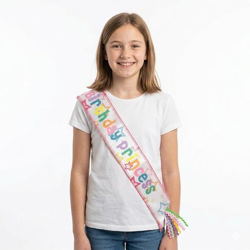 AHONEY Birthday Princess Sash for Girls - Pink Rainbow Satin Sash for Kids Princess Birthday Party, Photoshoot & Princess Themed Decorations Celebrations in Saudi Arabia
