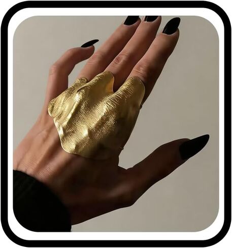 Gothic Finger Ring for Women, Chunky Irregular Wide Open Band Gold Plated Joint Statement Cocktail Party Jewelry in Saudi Arabia