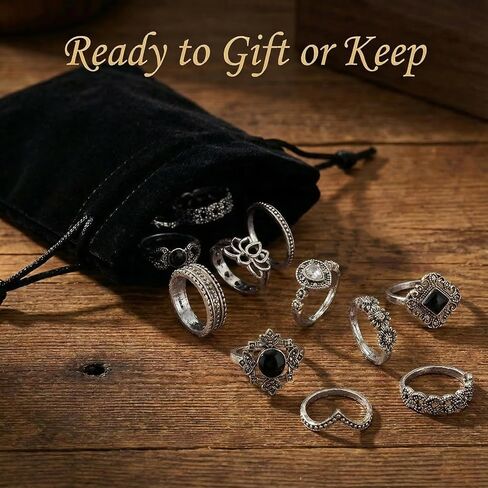 15 Pack Vintage Gothic Rings For Women, Silver Knuckle Bands, Y2k Aesthetic Jewelry Set, Boho Stackable Statement Accessories Gift in Saudi Arabia