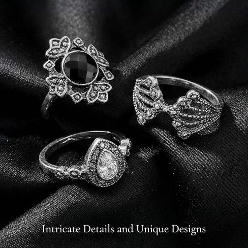15 Pack Vintage Gothic Rings For Women, Silver Knuckle Bands, Y2k Aesthetic Jewelry Set, Boho Stackable Statement Accessories Gift in Saudi Arabia
