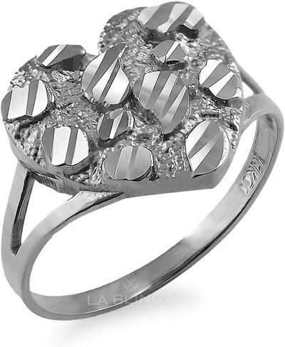 LA BLINGZ Sterling Silver Nugget Sparkle-cut Heart Ring (Small, Medium, Large) in Saudi Arabia
