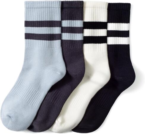 Women's Striped Crew Socks 4-Pack - Soft Cotton Athletic Ankle Socks for Running, Hiking, Casual, Office & School in Kuwait