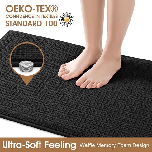 ACCUMTEK Memory Foam Bath Mat, Ultra Soft Absorbent Waffle Bathroom Rugs, Super Non-Slip PVC Backing Bath Rug Quick Dry, Machine Washable Rug for Tub, Shower, Home Decor Accessory, 24" x 17", Black in Saudi Arabia