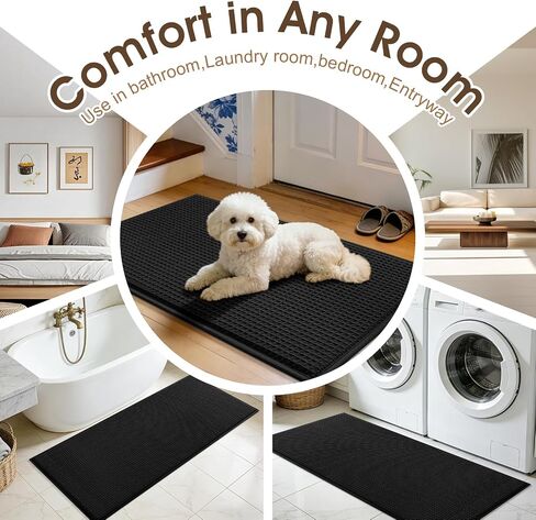 ACCUMTEK Memory Foam Bath Mat, Ultra Soft Absorbent Waffle Bathroom Rugs, Super Non-Slip PVC Backing Bath Rug Quick Dry, Machine Washable Rug for Tub, Shower, Home Decor Accessory, 24" x 17", Black in Saudi Arabia