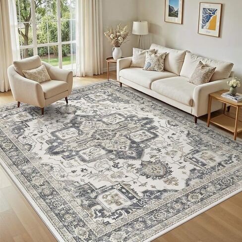 Washable 5x7 Area Rug for Living Room - Vintage Distressed Carpet with Non-Slip Backing, Soft Stain Resistant Low Pile Indoor Rug for Bedroom & Dining Room, Kid & Pet Friendly - Dark Brown in Saudi Arabia