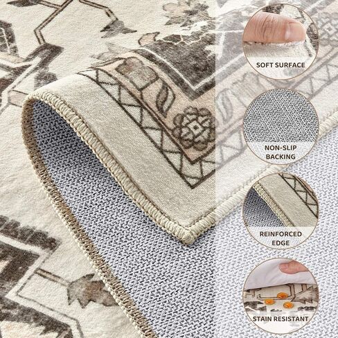 Washable 5x7 Area Rug for Living Room - Vintage Distressed Carpet with Non-Slip Backing, Soft Stain Resistant Low Pile Indoor Rug for Bedroom & Dining Room, Kid & Pet Friendly - Dark Brown in Saudi Arabia