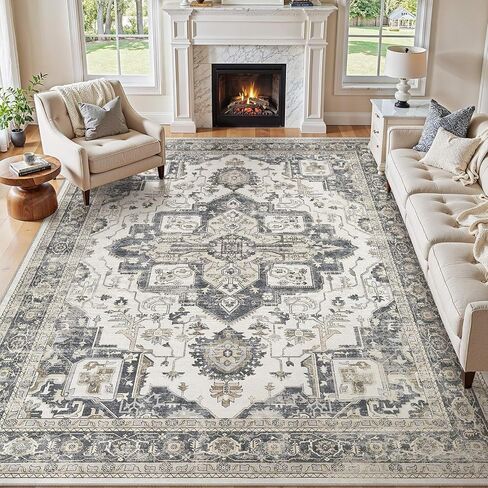 Washable 5x7 Area Rug for Living Room - Vintage Distressed Carpet with Non-Slip Backing, Soft Stain Resistant Low Pile Indoor Rug for Bedroom & Dining Room, Kid & Pet Friendly - Dark Brown in Saudi Arabia