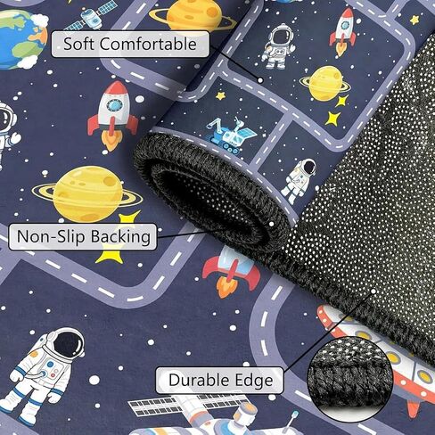 Outer Space Rug for Boys Room 2.5x4 Feet, Non-Slip Kids Rug with Roads and Tracks, Solar System Planet Play Mat, Galaxy Area Rugs for Bedroom, Playroom, Educational Floor Carpet in Saudi Arabia