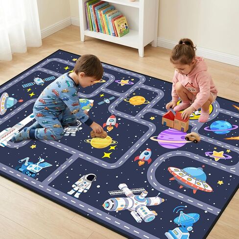 Outer Space Rug for Boys Room 2.5x4 Feet, Non-Slip Kids Rug with Roads and Tracks, Solar System Planet Play Mat, Galaxy Area Rugs for Bedroom, Playroom, Educational Floor Carpet in Saudi Arabia