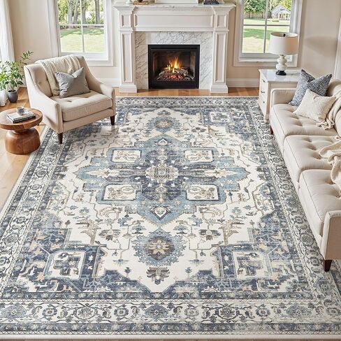 Washable 5x7 Area Rug for Living Room - Vintage Distressed Carpet with Non-Slip Backing, Soft Stain Resistant Low Pile Indoor Rug for Bedroom & Dining Room, Kid & Pet Friendly - Dark Brown in Saudi Arabia