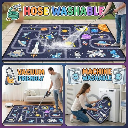 Outer Space Rug for Boys Room 2.5x4 Feet, Non-Slip Kids Rug with Roads and Tracks, Solar System Planet Play Mat, Galaxy Area Rugs for Bedroom, Playroom, Educational Floor Carpet in Saudi Arabia