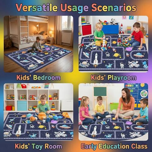 Outer Space Rug for Boys Room 2.5x4 Feet, Non-Slip Kids Rug with Roads and Tracks, Solar System Planet Play Mat, Galaxy Area Rugs for Bedroom, Playroom, Educational Floor Carpet in Saudi Arabia