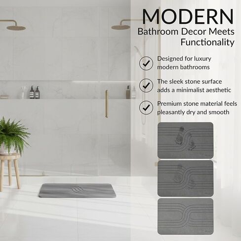 Quick Dry Stone Bath Mat – Diatomaceous Earth Foot Pad, Super Absorbent Hard Shower Rug – Modern Anti-Slip Design for Bathroom Floor, 23.6x15.3in, Deep Charcoal – The Nexus in Kuwait