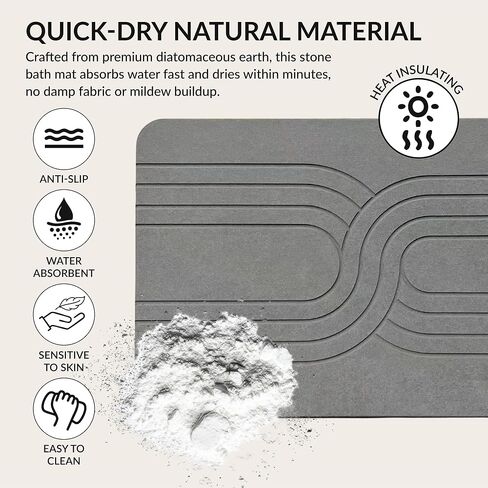 Quick Dry Stone Bath Mat – Diatomaceous Earth Foot Pad, Super Absorbent Hard Shower Rug – Modern Anti-Slip Design for Bathroom Floor, 23.6x15.3in, Deep Charcoal – The Nexus in Kuwait