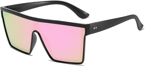 Oversized Shield Sunglasses for Women Men, Bold Black Frame with Pink Mirror Lenses, UV400 Protection Shades in Saudi Arabia