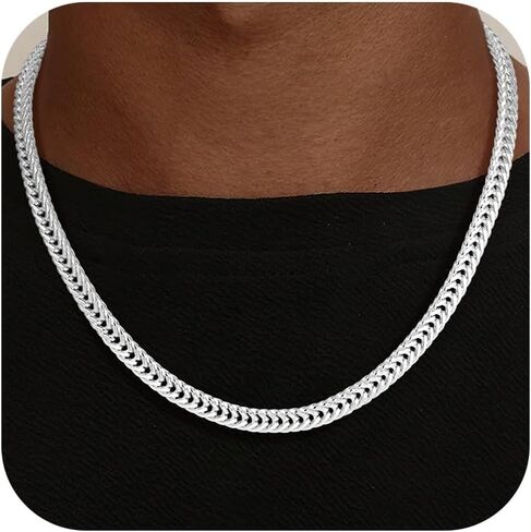 HIMSTORY Silver Chain for Men, 925 Sterling Silver Over 4.5/7mm Foxtail Chain Necklace for Men Jewelry Diamond Cut Mens Chains Gifts for Husband Father Boyfriends 18 20 22 24 26 Inch in Saudi Arabia