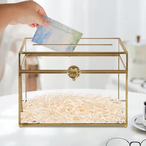 Wedding Glass Cards Box with Slot, Small Card Box for Wedding Party, Home Geometric Decorative, Birthdays Party Card Holder, 10x5.7x7.8 Inch in Saudi Arabia