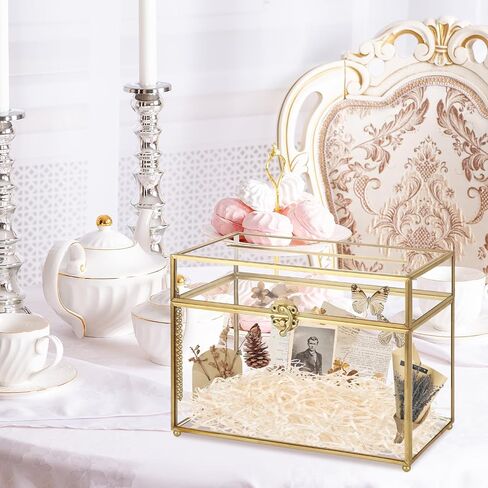 Wedding Glass Cards Box with Slot, Small Card Box for Wedding Party, Home Geometric Decorative, Birthdays Party Card Holder, 10x5.7x7.8 Inch in Saudi Arabia