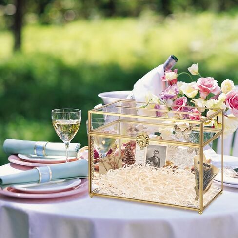 Wedding Glass Cards Box with Slot, Small Card Box for Wedding Party, Home Geometric Decorative, Birthdays Party Card Holder, 10x5.7x7.8 Inch in Saudi Arabia