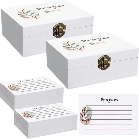 Cinnvoice 2 Sets Prayer Boxes with 200 Pcs Boho Cards to Write 6.8 x 5 x 3 Inches Wooden Prayer Request Cards Box for Women Christian Bible Nativity First Communion Gifts in Kuwait