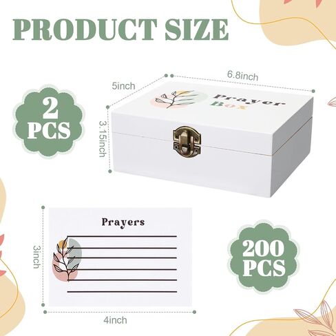 Cinnvoice 2 Sets Prayer Boxes with 200 Pcs Boho Cards to Write 6.8 x 5 x 3 Inches Wooden Prayer Request Cards Box for Women Christian Bible Nativity First Communion Gifts in Kuwait