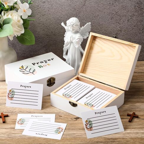 Cinnvoice 2 Sets Prayer Boxes with 200 Pcs Boho Cards to Write 6.8 x 5 x 3 Inches Wooden Prayer Request Cards Box for Women Christian Bible Nativity First Communion Gifts in Kuwait