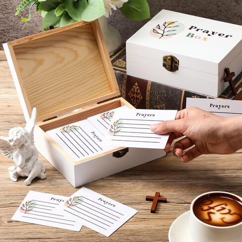 Cinnvoice 2 Sets Prayer Boxes with 200 Pcs Boho Cards to Write 6.8 x 5 x 3 Inches Wooden Prayer Request Cards Box for Women Christian Bible Nativity First Communion Gifts in Kuwait