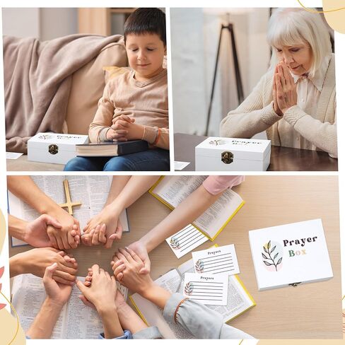 Cinnvoice 2 Sets Prayer Boxes with 200 Pcs Boho Cards to Write 6.8 x 5 x 3 Inches Wooden Prayer Request Cards Box for Women Christian Bible Nativity First Communion Gifts in Kuwait