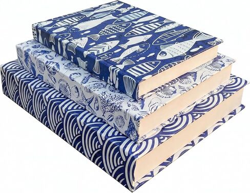 3 Pcs Blue and White Decorative Books for Home Decor，Chinoiserie Faux Books Grand Millenial Decor Bookshelf or Mantel Rustic Aesthetic Fake Book Storage Boxes with Magnetic (Blue and white) in Saudi Arabia