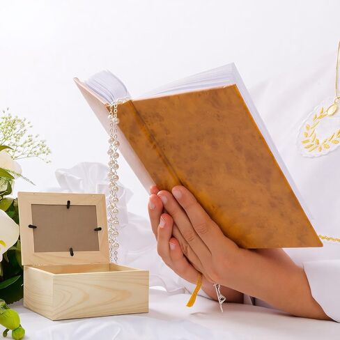 Xuhal First Communion Wooden Box Photo Keepsake Baptism Memory Box Personalized First Holy Communion Gifts for Baptism Religious Mementos Jewelry Organizer in Saudi Arabia