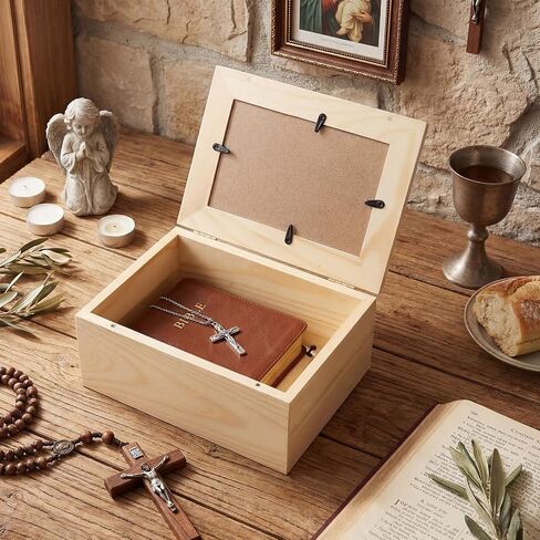 Xuhal First Communion Wooden Box Photo Keepsake Baptism Memory Box Personalized First Holy Communion Gifts for Baptism Religious Mementos Jewelry Organizer in Saudi Arabia