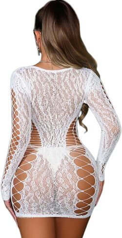 Womens Lingerie Sexy Fishnet Bodycon Dress Stripper Outfit Hollow Out Beach Cover Up Mesh Chemise Babydoll in Saudi Arabia
