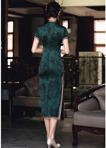 Chinese Vintage Cheongsam Dark Green Improved Retro Republican Elegant Slim Long Dress Qipao Traditional Clothing For Women in Saudi Arabia