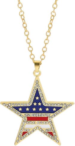 USA Patriotic Pendant Necklace 4th of July Red White Blue Zircon Charm Necklace Enamel Gold Plated Independence Day Jewelry for Women Independence Memorial Day Party Gifts in Saudi Arabia