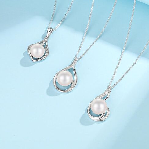 Iefil 9-11mm Freshwater Pearl Necklace, Infinity Pearl Necklace, Anniversary Birthday Gifts for Women Wife Mom Girlfriend, 925 Sterling Silver in Kuwait