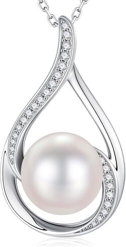 Iefil 9-11mm Freshwater Pearl Necklace, Infinity Pearl Necklace, Anniversary Birthday Gifts for Women Wife Mom Girlfriend, 925 Sterling Silver in Kuwait