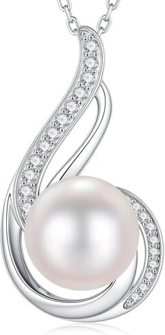 Iefil 9-11mm Freshwater Pearl Necklace, Infinity Pearl Necklace, Anniversary Birthday Gifts for Women Wife Mom Girlfriend, 925 Sterling Silver in Kuwait