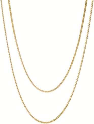 14K Solid Yellow Gold Box Chain Necklace for Women and Men,Dainty Fine Gold Jewelry Gift,0.6mm-1mm,Available in 16-30 inches. in Kuwait