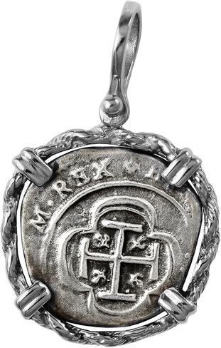 Genuine 100% Atocha Silver Shipwreck Historical Spanish Replica Coin Pendant - Available in 14K Gold or 925 Sterling Silver Frame - Includes Certificate of Authenticity in Kuwait